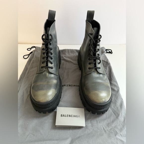 Balenciaga Men’s Strike Bootie Aged Effect Leather Kaki Size 40 Made In Italy - Picture 15 of 16